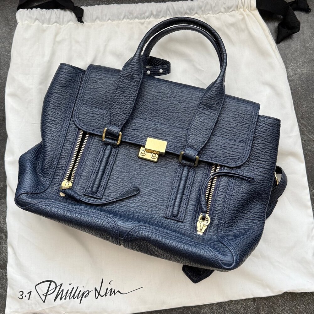 Phillip Lim Pashli Medium in Navy leather and Gold hardware